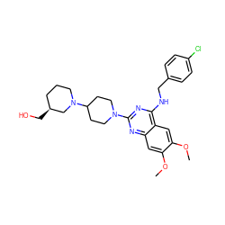 COc1cc2nc(N3CCC(N4CCC[C@H](CO)C4)CC3)nc(NCc3ccc(Cl)cc3)c2cc1OC ZINC000040955800