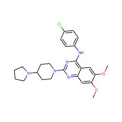 COc1cc2nc(N3CCC(N4CCCC4)CC3)nc(Nc3ccc(Cl)cc3)c2cc1OC ZINC000045495656