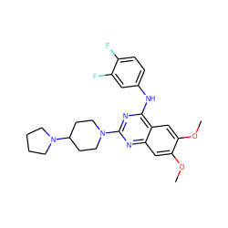 COc1cc2nc(N3CCC(N4CCCC4)CC3)nc(Nc3ccc(F)c(F)c3)c2cc1OC ZINC000045497141