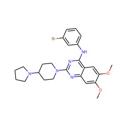 COc1cc2nc(N3CCC(N4CCCC4)CC3)nc(Nc3cccc(Br)c3)c2cc1OC ZINC000045498038