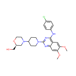 COc1cc2nc(N3CCC(N4CCO[C@H](CO)C4)CC3)nc(Nc3ccc(Cl)cc3)c2cc1OC ZINC000040972980