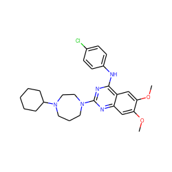 COc1cc2nc(N3CCCN(C4CCCCC4)CC3)nc(Nc3ccc(Cl)cc3)c2cc1OC ZINC000045497367