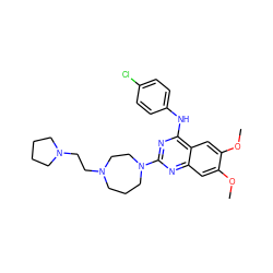 COc1cc2nc(N3CCCN(CCN4CCCC4)CC3)nc(Nc3ccc(Cl)cc3)c2cc1OC ZINC000045497208