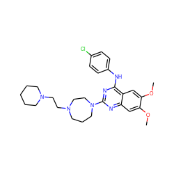 COc1cc2nc(N3CCCN(CCN4CCCCC4)CC3)nc(Nc3ccc(Cl)cc3)c2cc1OC ZINC000045498288