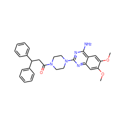 COc1cc2nc(N3CCN(C(=O)CC(c4ccccc4)c4ccccc4)CC3)nc(N)c2cc1OC ZINC000000601647