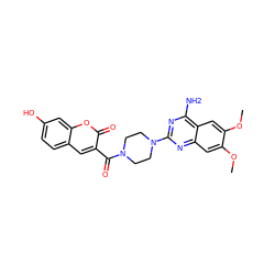 COc1cc2nc(N3CCN(C(=O)c4cc5ccc(O)cc5oc4=O)CC3)nc(N)c2cc1OC ZINC000199429559