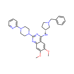 COc1cc2nc(N3CCN(c4ccccn4)CC3)nc(N[C@@H]3CCN(Cc4ccccc4)C3)c2cc1OC ZINC000149562224