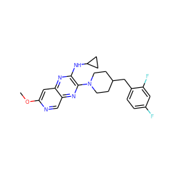 COc1cc2nc(NC3CC3)c(N3CCC(Cc4ccc(F)cc4F)CC3)nc2cn1 ZINC000653670309