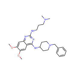 COc1cc2nc(NCCCN(C)C)nc(NC3CCN(Cc4ccccc4)CC3)c2cc1OC ZINC000058631426