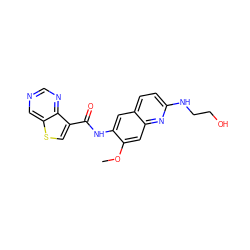 COc1cc2nc(NCCO)ccc2cc1NC(=O)c1csc2cncnc12 ZINC000113652648