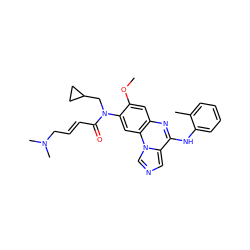 COc1cc2nc(Nc3ccccc3C)c3cncn3c2cc1N(CC1CC1)C(=O)/C=C/CN(C)C ZINC000073161576