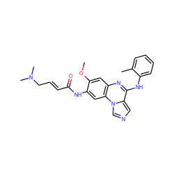 COc1cc2nc(Nc3ccccc3C)c3cncn3c2cc1NC(=O)/C=C/CN(C)C ZINC000073160484