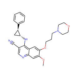 COc1cc2ncc(C#N)c(N[C@@H]3C[C@H]3c3ccccc3)c2cc1OCCCN1CCOCC1 ZINC000028952911