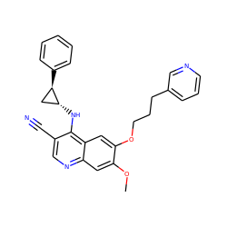 COc1cc2ncc(C#N)c(N[C@@H]3C[C@H]3c3ccccc3)c2cc1OCCCc1cccnc1 ZINC000028952913