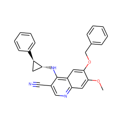 COc1cc2ncc(C#N)c(N[C@@H]3C[C@H]3c3ccccc3)c2cc1OCc1ccccc1 ZINC000028952907