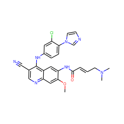 COc1cc2ncc(C#N)c(Nc3ccc(-n4ccnc4)c(Cl)c3)c2cc1NC(=O)/C=C/CN(C)C ZINC000013609440