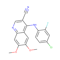 COc1cc2ncc(C#N)c(Nc3ccc(Cl)cc3F)c2cc1OC ZINC000013812938