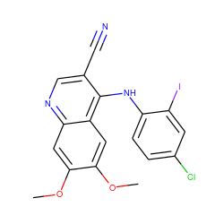 COc1cc2ncc(C#N)c(Nc3ccc(Cl)cc3I)c2cc1OC ZINC000013470105