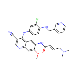 COc1cc2ncc(C#N)c(Nc3ccc(NCc4cccnc4)c(Cl)c3)c2cc1NC(=O)/C=C/CN(C)C ZINC000028114348