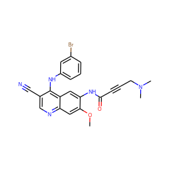 COc1cc2ncc(C#N)c(Nc3cccc(Br)c3)c2cc1NC(=O)C#CCN(C)C ZINC000013492807