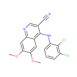 COc1cc2ncc(C#N)c(Nc3cccc(Cl)c3Cl)c2cc1OC ZINC000013862206