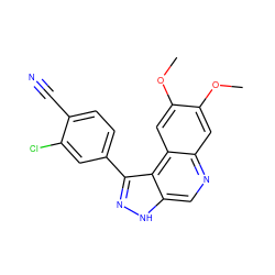 COc1cc2ncc3[nH]nc(-c4ccc(C#N)c(Cl)c4)c3c2cc1OC ZINC000169704775