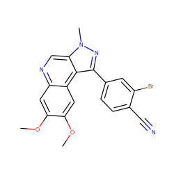 COc1cc2ncc3c(c(-c4ccc(C#N)c(Br)c4)nn3C)c2cc1OC ZINC000169704772