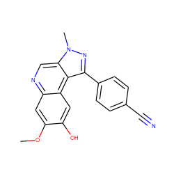 COc1cc2ncc3c(c(-c4ccc(C#N)cc4)nn3C)c2cc1O ZINC000113390653