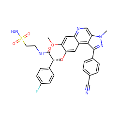 COc1cc2ncc3c(c(-c4ccc(C#N)cc4)nn3C)c2cc1O[C@@H](C(=O)NCCS(N)(=O)=O)c1ccc(F)cc1 ZINC000169704824