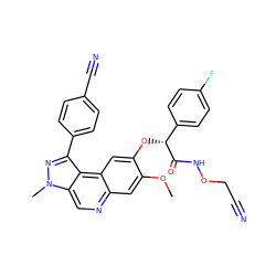 COc1cc2ncc3c(c(-c4ccc(C#N)cc4)nn3C)c2cc1O[C@@H](C(=O)NOCC#N)c1ccc(F)cc1 ZINC000169704822