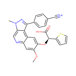 COc1cc2ncc3c(c(-c4ccc(C#N)cc4)nn3C)c2cc1O[C@@H](C(=O)O)c1cccs1 ZINC000169704787