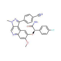 COc1cc2ncc3c(c(-c4ccc(C#N)cc4)nn3C)c2cc1O[C@@H](C(N)=O)c1ccc(F)cc1 ZINC000113390999