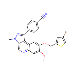 COc1cc2ncc3c(c(-c4ccc(C#N)cc4)nn3C)c2cc1OCc1cc(Br)cs1 ZINC000169704805