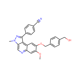 COc1cc2ncc3c(c(-c4ccc(C#N)cc4)nn3C)c2cc1OCc1ccc(CO)cc1 ZINC000169704796