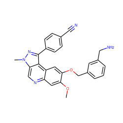 COc1cc2ncc3c(c(-c4ccc(C#N)cc4)nn3C)c2cc1OCc1cccc(CN)c1 ZINC000169704801