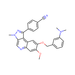 COc1cc2ncc3c(c(-c4ccc(C#N)cc4)nn3C)c2cc1OCc1cccc(N(C)C)c1 ZINC000169704810