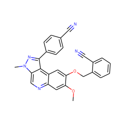 COc1cc2ncc3c(c(-c4ccc(C#N)cc4)nn3C)c2cc1OCc1ccccc1C#N ZINC000169704779