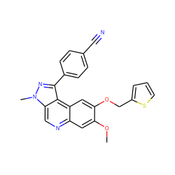 COc1cc2ncc3c(c(-c4ccc(C#N)cc4)nn3C)c2cc1OCc1cccs1 ZINC000169704803