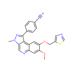 COc1cc2ncc3c(c(-c4ccc(C#N)cc4)nn3C)c2cc1OCc1cncs1 ZINC000139532720