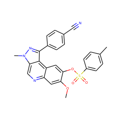 COc1cc2ncc3c(c(-c4ccc(C#N)cc4)nn3C)c2cc1OS(=O)(=O)c1ccc(C)cc1 ZINC000169704793