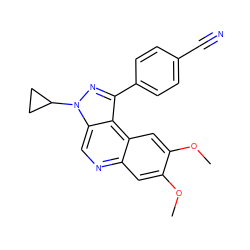 COc1cc2ncc3c(c(-c4ccc(C#N)cc4)nn3C3CC3)c2cc1OC ZINC000169704835