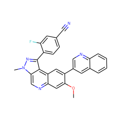 COc1cc2ncc3c(c(-c4ccc(C#N)cc4F)nn3C)c2cc1-c1cnc2ccccc2c1 ZINC000113391162