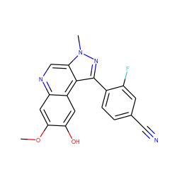 COc1cc2ncc3c(c(-c4ccc(C#N)cc4F)nn3C)c2cc1O ZINC000169704774