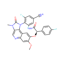 COc1cc2ncc3c(c2cc1O[C@@H](C(N)=O)c1ccc(F)cc1)n(-c1c(F)cc(C#N)cc1F)c(=O)n3C ZINC000113416193