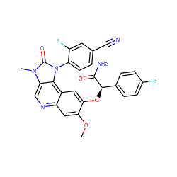 COc1cc2ncc3c(c2cc1O[C@@H](C(N)=O)c1ccc(F)cc1)n(-c1ccc(C#N)cc1F)c(=O)n3C ZINC000113414870