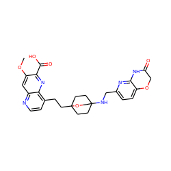 COc1cc2nccc(CCC34CCC(NCc5ccc6c(n5)NC(=O)CO6)(CC3)CO4)c2nc1C(=O)O ZINC000299867808