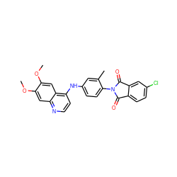 COc1cc2nccc(Nc3ccc(N4C(=O)c5ccc(Cl)cc5C4=O)c(C)c3)c2cc1OC ZINC000045495356