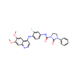 COc1cc2nccc(Nc3ccc(NC(=O)N4CCN(c5ccccc5)C4=O)cc3F)c2cc1OC ZINC000045286738