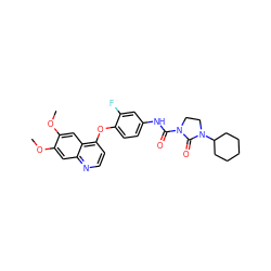 COc1cc2nccc(Oc3ccc(NC(=O)N4CCN(C5CCCCC5)C4=O)cc3F)c2cc1OC ZINC000045318339