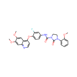 COc1cc2nccc(Oc3ccc(NC(=O)N4CCN(c5ccccc5OC)C4=O)cc3F)c2cc1OC ZINC000049708535